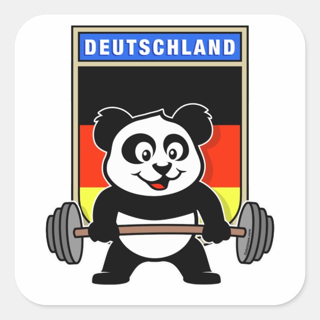Deutscher Weightlift Panda Quadratischer Aufkleber (Vorderseite)