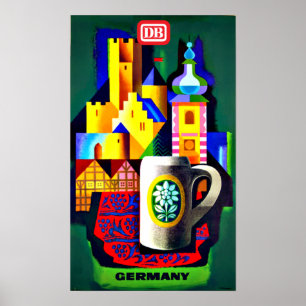 Deutsches bundesstaatliches Eisenbahn-Reise-Plakat Poster