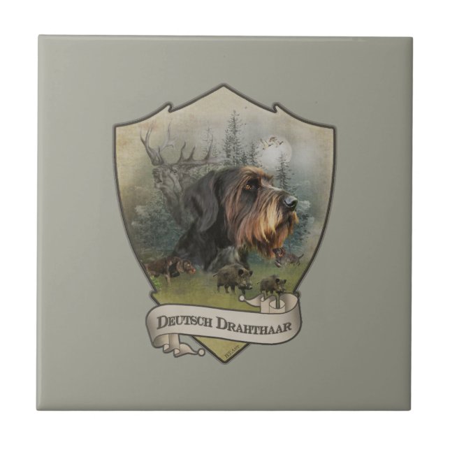 Deutsches Drahthaar Pointer, Boarenjagd Fliese (Vorderseite)