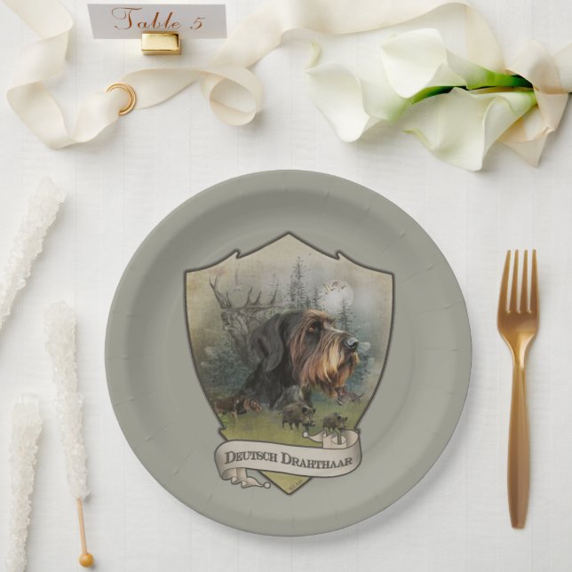 Deutsches Drahthaar Pointer, Boarenjagd Pappteller (Hochzeit)