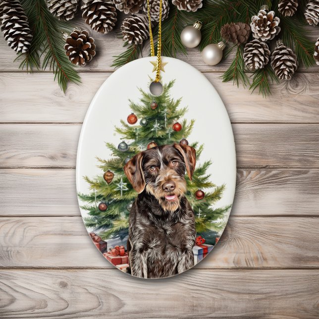 Deutsches Drahthaar Pointer Dog Weihnachten Keramik Ornament (Von Creator hochgeladen)
