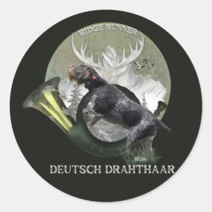 Deutsches Drahthaar Pointer, Jagdlogo Runder Aufkleber