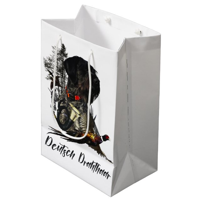 Deutsches Drahthaar Pointer Mittlere Geschenktüte (Vorderseite Schrägansicht)