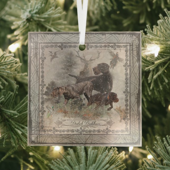 Deutsches Drahthaar Pointer Ornament Aus Glas (Insitu)