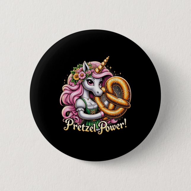 Deutsches Einhorn Drindl Pretzel Power Funny Kids Button (Vorderseite)