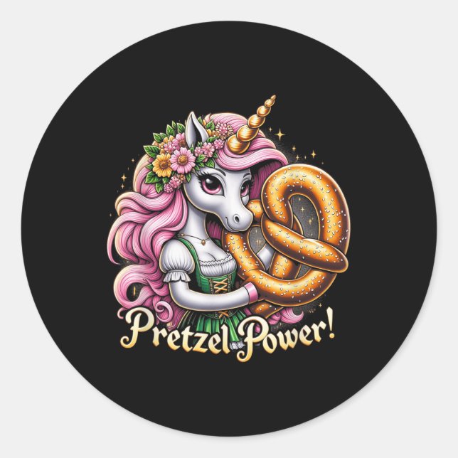 Deutsches Einhorn Drindl Pretzel Power Funny Kids Runder Aufkleber (Vorderseite)