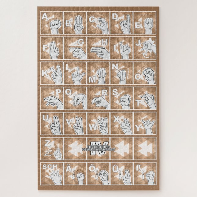Deutsches Fingeralphabet 4 - braun / Puzzle (Vertikal)