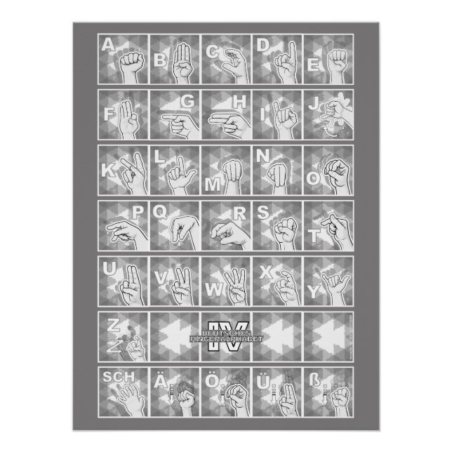 Deutsches Fingeralphabet 4 - grau / Poster (Vorderseite)