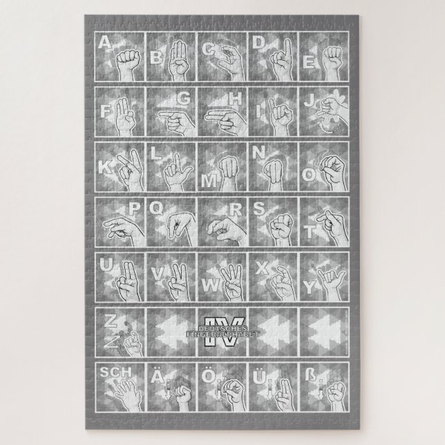 Deutsches Fingeralphabet 4 - grau / Puzzle (Vertikal)