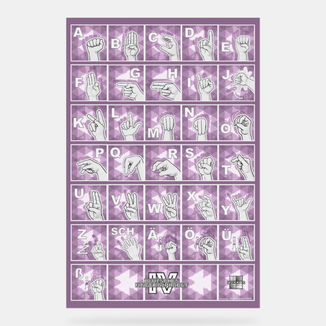 Deutsches Fingeralphabet 4 - lavendelgrau / Acrylschild (Vorderseite)