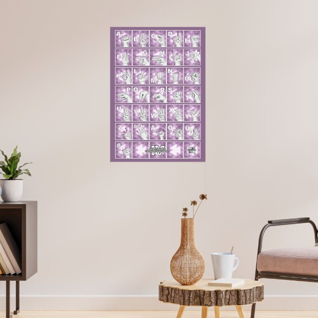 Deutsches Fingeralphabet 4 - lavendelgrau / Poster (Wohnzimmer 3)