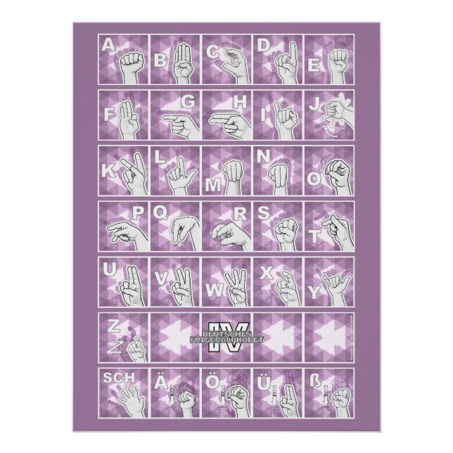 Deutsches Fingeralphabet 4 - lavendelgrau / Poster (Vorderseite)