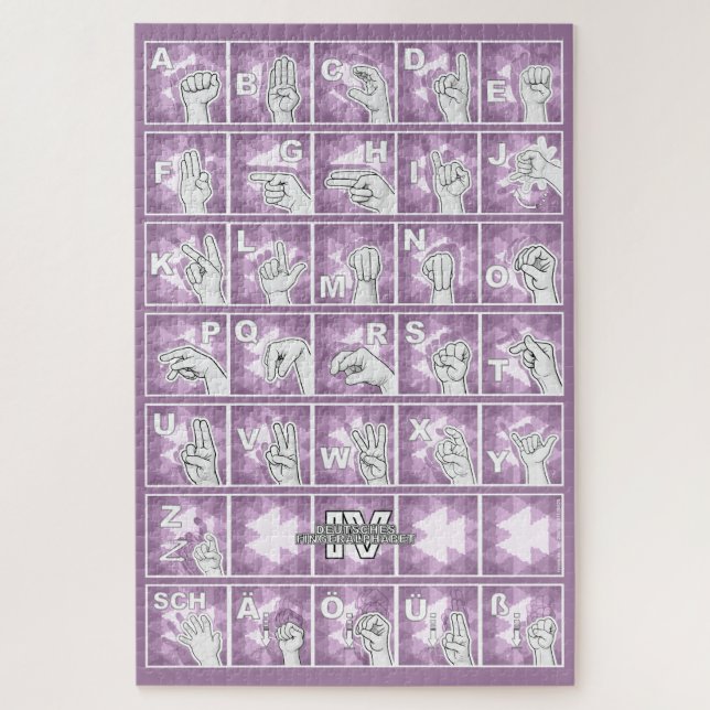 Deutsches Fingeralphabet 4 - lavendelgrau / Puzzle (Vertikal)