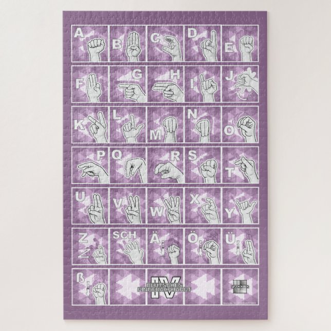 Deutsches Fingeralphabet 4 - lavendelgrau / Puzzle (Vertikal)