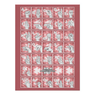 Deutsches Fingeralphabet 4 - rot / Poster