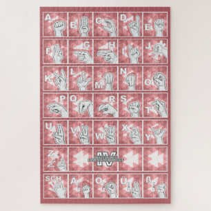 Deutsches Fingeralphabet 4 - rot / Puzzle