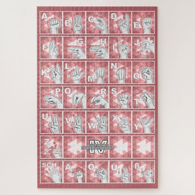 Deutsches Fingeralphabet 4 - rot / Puzzle (Vertikal)