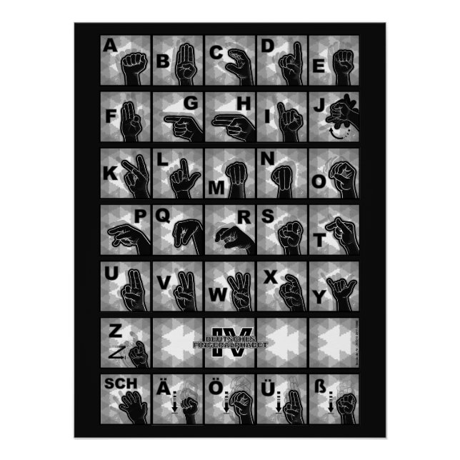 Deutsches Fingeralphabet 4 - schwarz / Poster (Vorderseite)