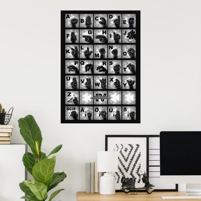 Deutsches Fingeralphabet 4 - schwarz / Poster (Heimbüro)