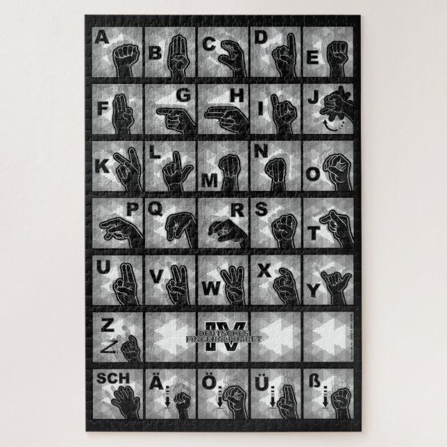 Deutsches Fingeralphabet 4 - schwarz / Puzzle (Vertikal)