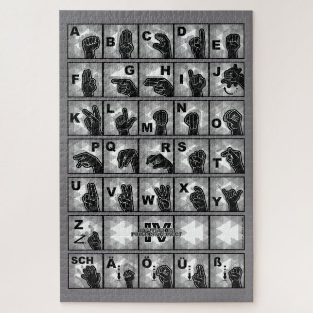 Deutsches Fingeralphabet 4 - schwarz / Puzzle (Vertikal)