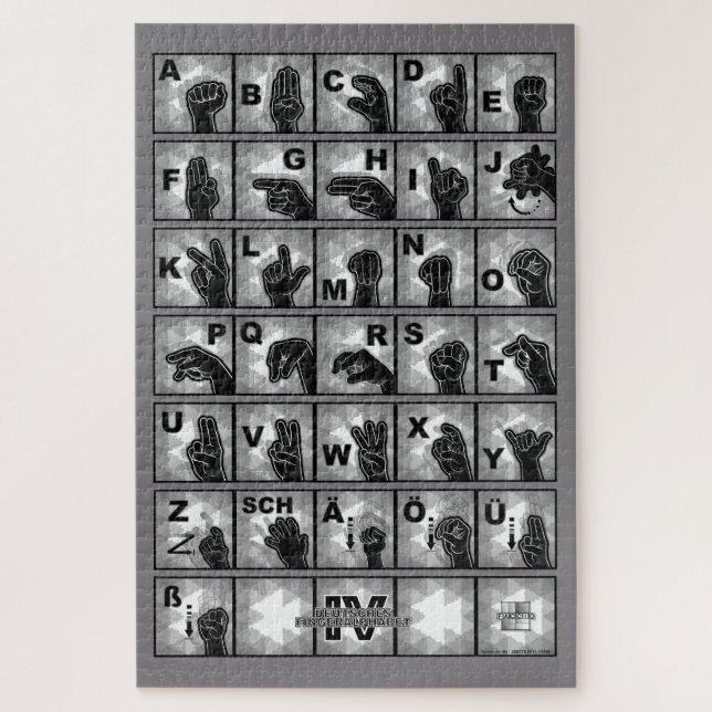 Deutsches Fingeralphabet 4 - schwarz / Puzzle (Vertikal)