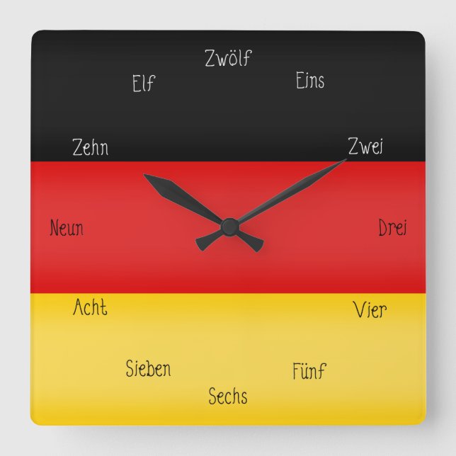 Deutsches Flag & Zahlen Niedliches Sprachenlernen Quadratische Wanduhr (Vorderseite)