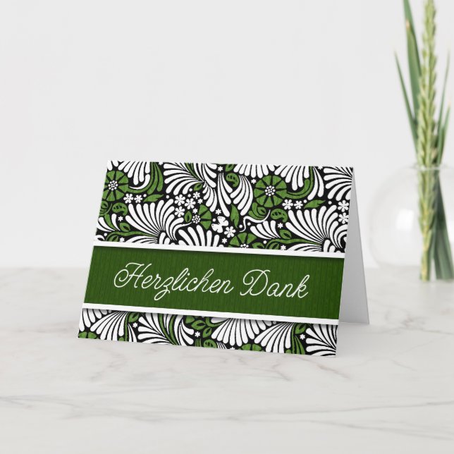 DEUTSCHES HERZEN Dank an Green und White Blank Dankeskarte (Vorderseite)
