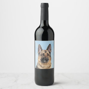 Deutsches Hirtengemälde - Niedliche Original Hund Weinetikett