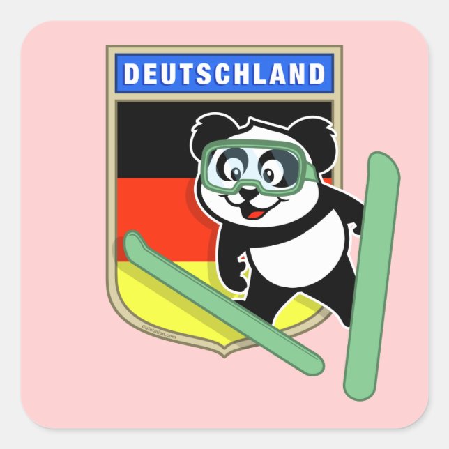Deutsches Ski-Springpanda Quadratischer Aufkleber (Vorderseite)