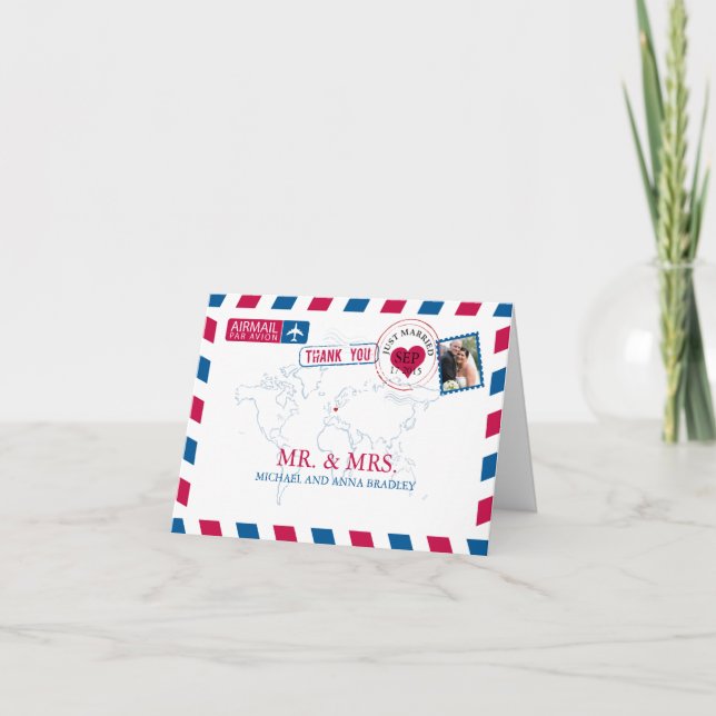 DEUTSCHLAND Airmail Wedding Vielen Dank Dankeskarte (Vorderseite)