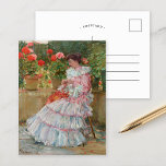 Deutschland | Childe Hassam Postkarte<br><div class="desc">Deutschland (um 1888-1889) | Originelle Kunstwerke des amerikanischen Impressionisten Childe Hassam (1859-1935). Das Stück zeigt eine Frau,  die ein rosa und weißes Kleid trägt,  in einem Garten gelegen,  umgeben von lebhaften rosa und roten Blume. Verwenden Sie die Entwurfstools,  um einen benutzerdefinierten Text hinzuzufügen oder das Bild zu personalisieren.</div>