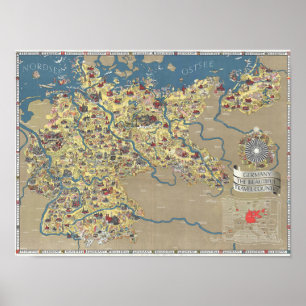 Deutschland, die wunderschöne Landkarte Vintag Poster