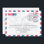 Deutschland Einladung zur Hochzeit von Luftpost<br><div class="desc">Personalisieren Sie Ihre Hochzeit mit diesem Not leidenden Airmail Letter Travel Design für Ihre Hochzeit in Urlaubsort nach Deutschland. Karte Kontur der Welt. Zwei rote Herzen an den Orten, wo Braut und Bräutigam herkommen. Das hier ist Oregon USA und Deutschland. Die gepunkteten Linien bringen sie zusammen und ein gepunktetes Herz...</div>