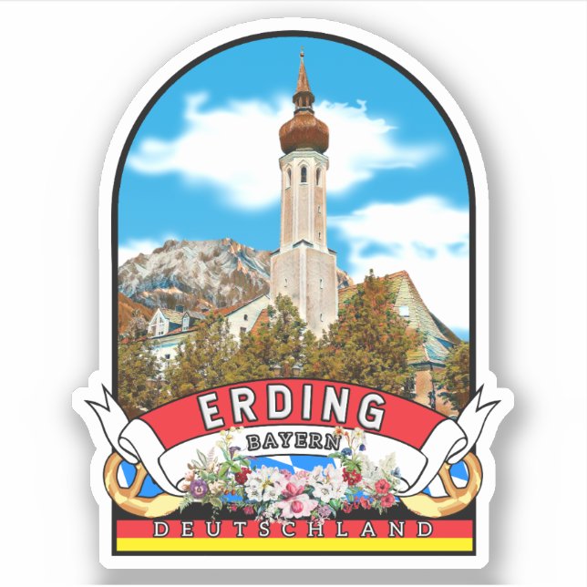 Deutschland Erding Vintage souvenir Aufkleber (Vorderseite)