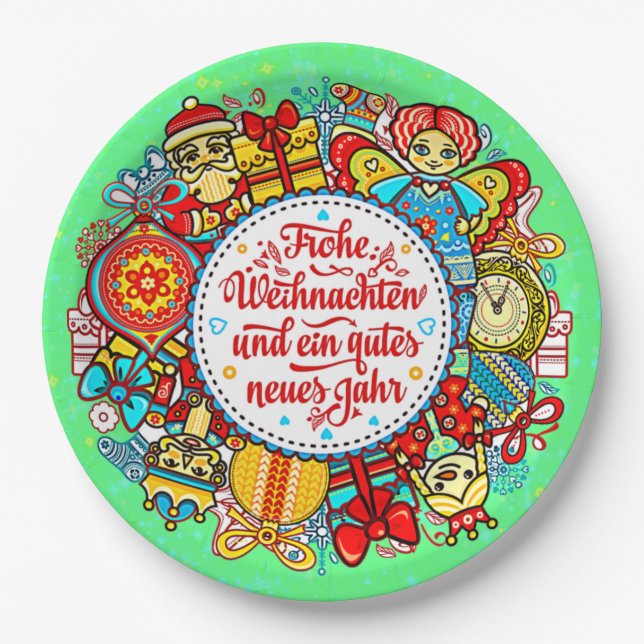 Deutschland Frohe Weihnachten & Glück Neues Jahr 9 Pappteller (Vorderseite)