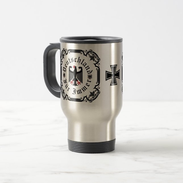Deutschland/Germany Forever/schwarzer Adler/Eisern Reisebecher (Vorderseite Links)