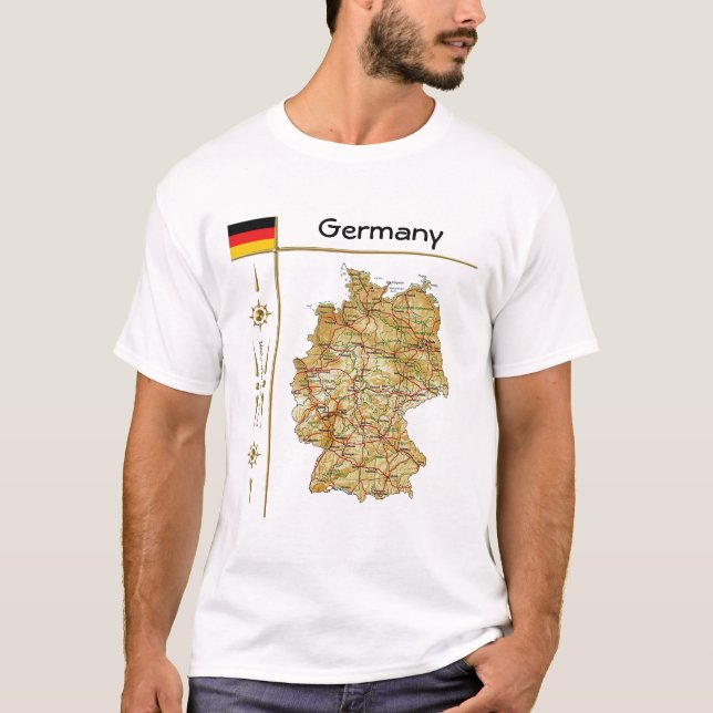 Deutschland Karte + Flagge + T - Shirt (Vorderseite)