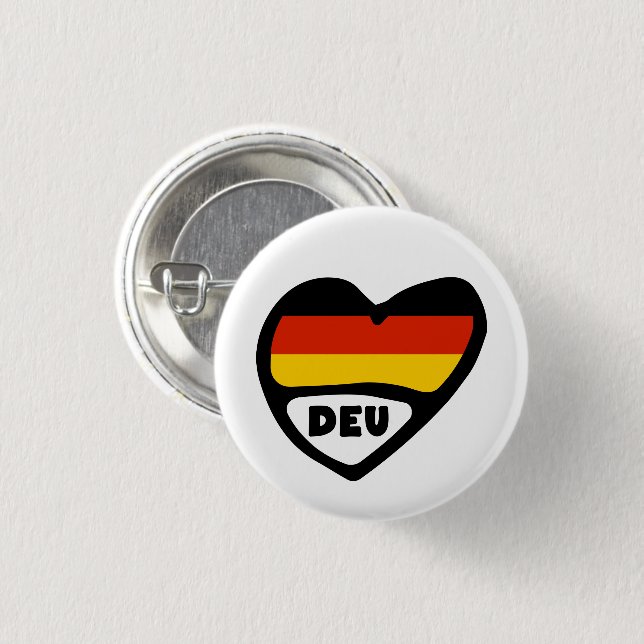 Deutschland Ländercode Flagge Herz Pin Abzeichen,  Button (Vorne & Hinten)
