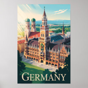 Deutschland München Illustration Reise Kunst Vinta Poster