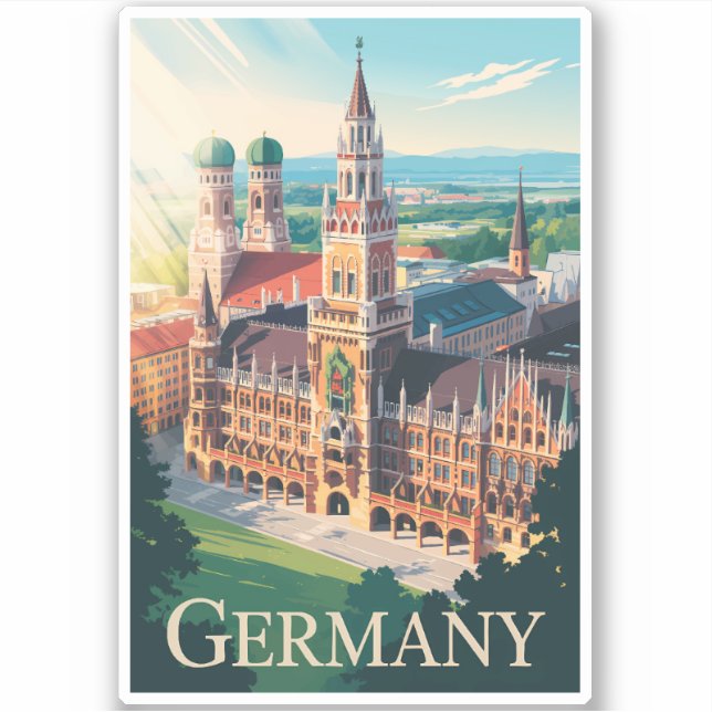 Deutschland München Illustration Travel Art Vintag Aufkleber (Vorderseite)