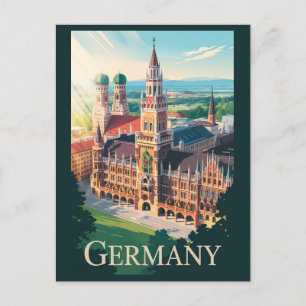 Deutschland München Illustration Travel Art Vintag Postkarte