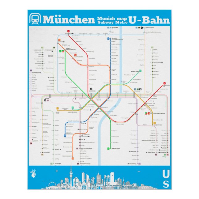 " Deutschland: München U-Bahn SUBWAYmap ... Poster (Vorderseite)