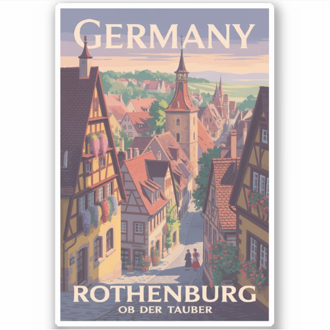 Deutschland Rothenburg ob der Tauber Illustration  Aufkleber (Vorderseite)