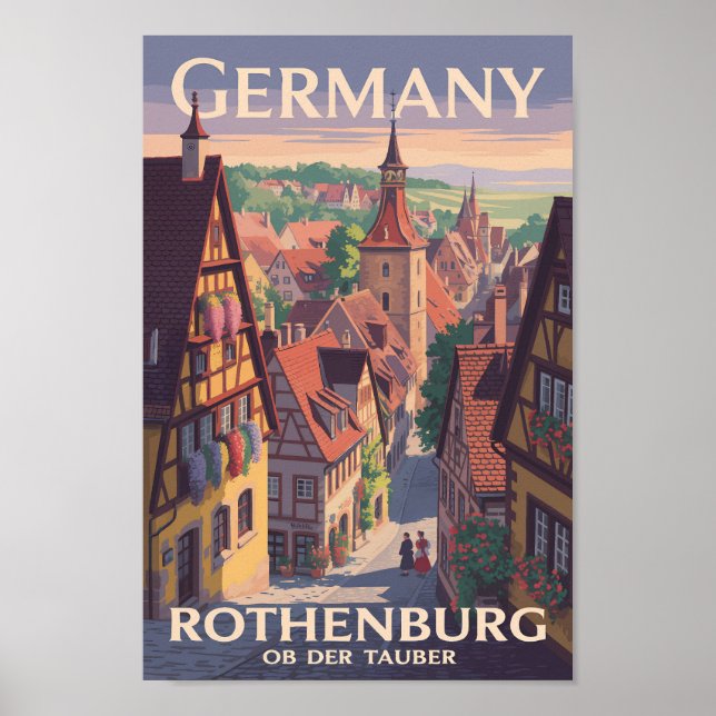 Deutschland Rothenburg ob der Tauber Illustration  Poster (Vorne)