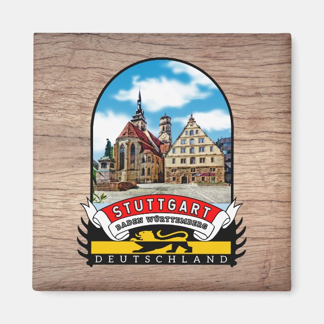 Deutschland Stuttgart Vintage souvenir Magnet (Vorne)