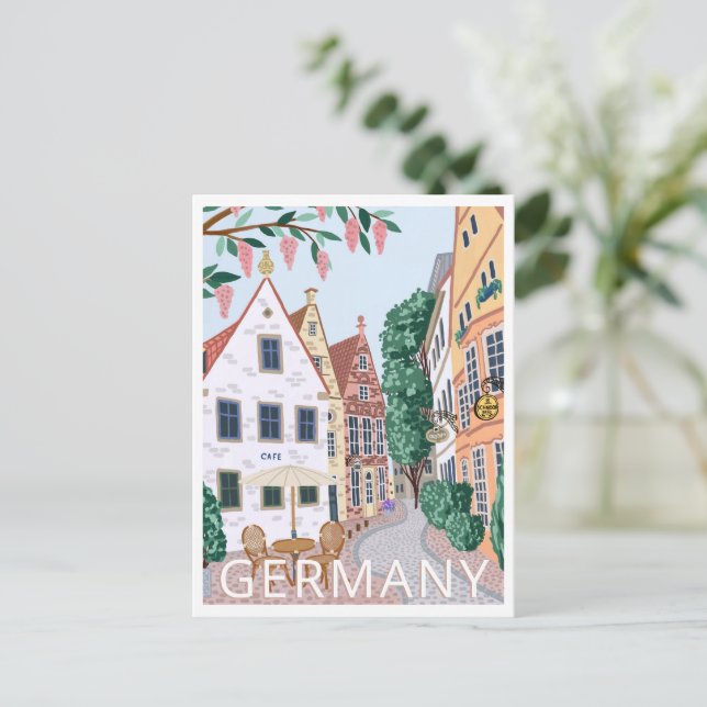 Deutschland Town Travel Illustration Postkarte (Stehend Vorderseite)