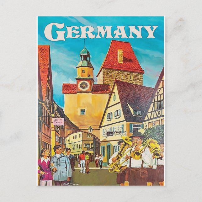 Deutschland, Trompeter im Stadtzentrum. Postkarte (Vorderseite)