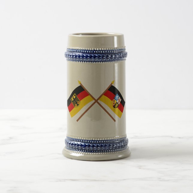 Deutschland und Saarland Flaggen, gekreuzt Bierglas (Mittel)