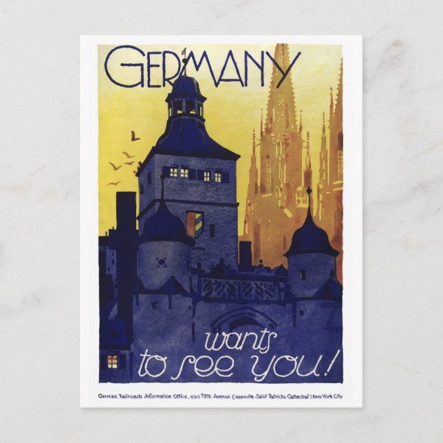 Deutschland Vintage Travel Poster wiederhergestell Postkarte (Vorderseite)